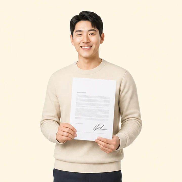 현대 펠리세이드 장기렌트 서면 견적서를 들고 있는 고객